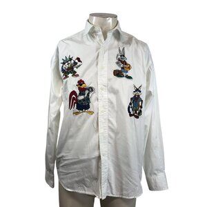 VINTAGE ACME CLOTHING - MEN SMALL - WHITE LONG SLEEVE BUTTON UP CHARACTER SHIRT
